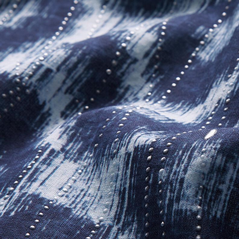 Bomullspoplin Diamanter & glitterdroppar – indigo/vit, image number 2