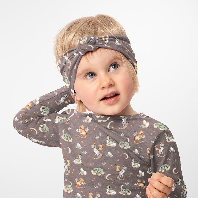 French Terry Sommarsweat söta drakar Digitaltryck – mörk gråbrun,  image number 5