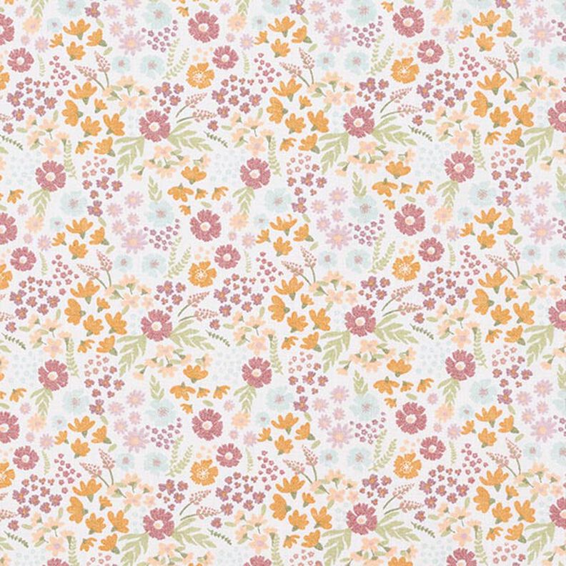 ekologisk bomullspoplin söta blommor – vit/gul, image number 1
