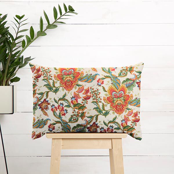 dekorationstyg Canvas orientaliska blomsterornament 280 cm – natur/grön, image number 7