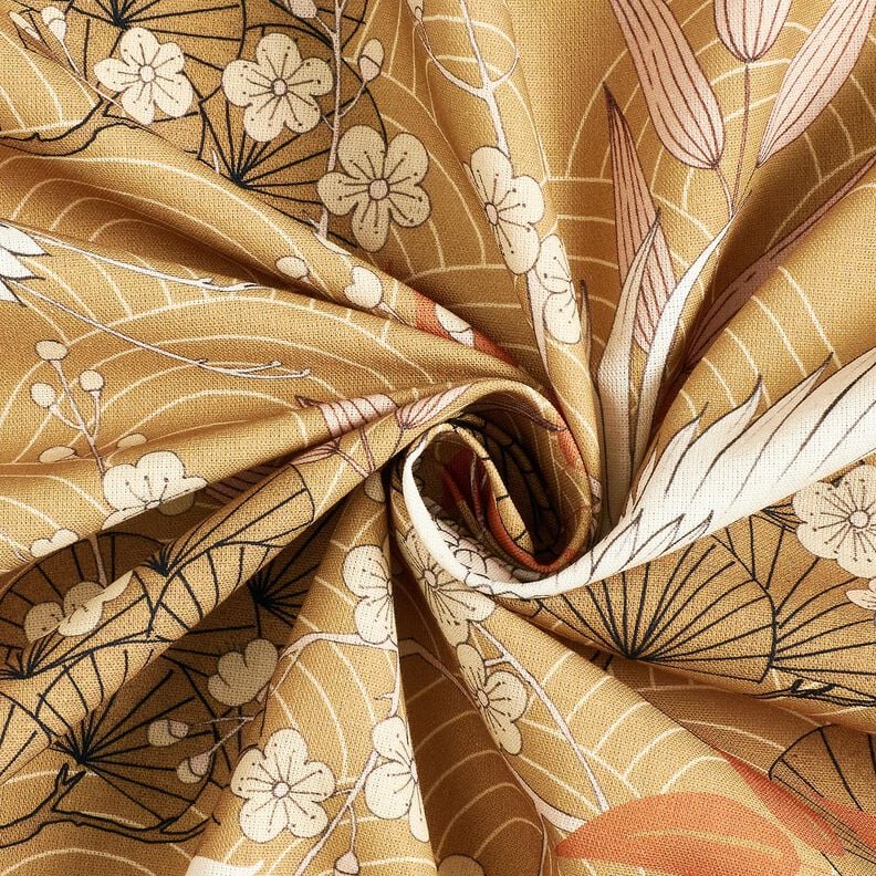 Dekorationstyg Canvas konstnärliga tranor – senap/elfenbensvit,  image number 3