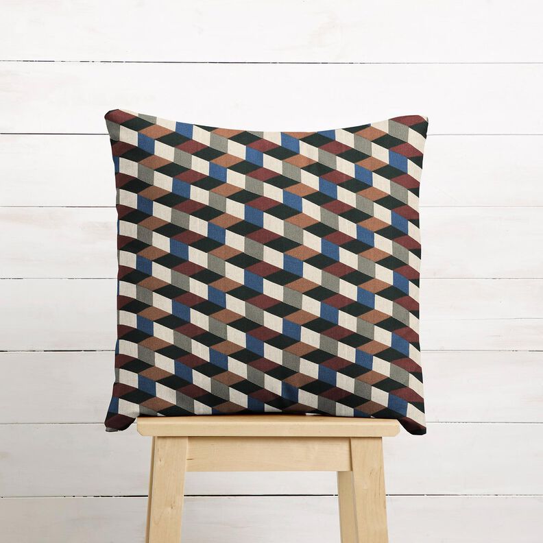 Dekorationstyg Halvpanama minimalistiska kuber &ndash; natur/bl&aring;,  image number 6