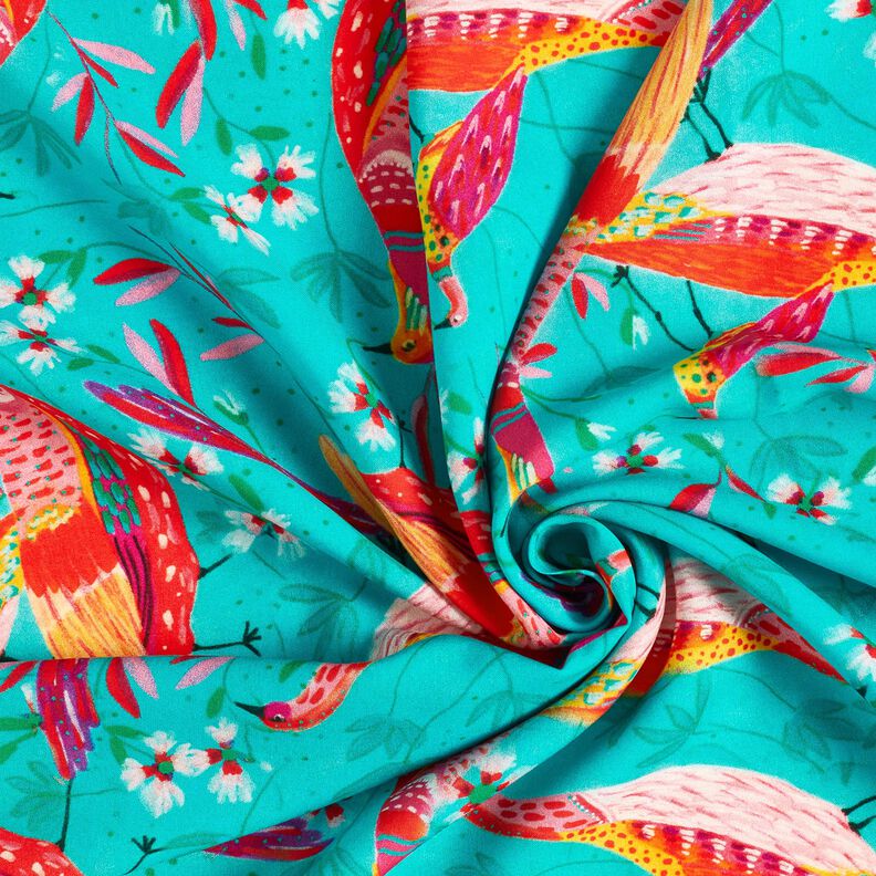 Strandkl&auml;der viskostyg p&aring;f&aring;glar och blommor &ndash; aquabl&aring;tt/intensiv rosa,  image number 3