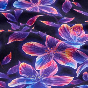 Bomullsjersey glödande blommor | Glitzerpüppi  – nattblå/persikofärgad,  Bomullsjersey glödande blommor | Glitzerpüppi  – nattblå/persikofärgad,