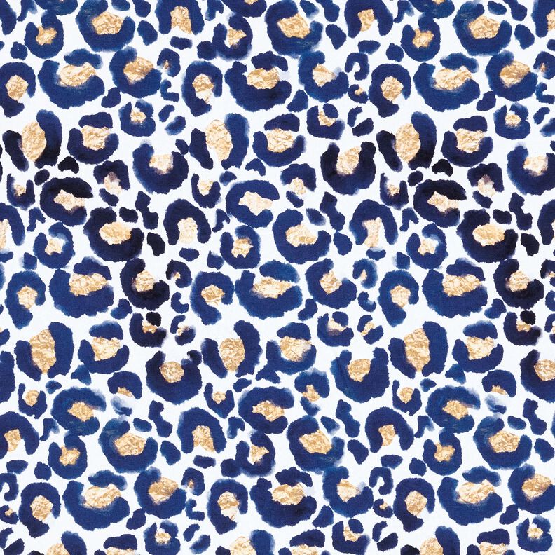 Bomullsjersey Leopard med guldfläckar | Glitzerpüppi – vit/indigo,  image number 1