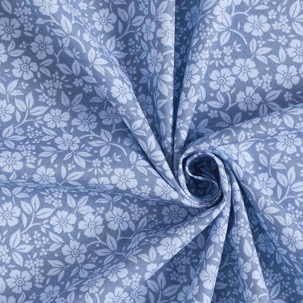 Bomullspoplin tvåfärgade blommor – jeansblå/ljusblått,  image number 3
