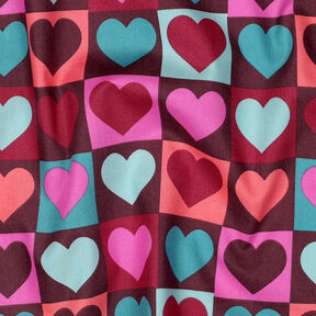 Bomullspoplin diamanthjärtan | Poppy Fabrics – burgunder, 
