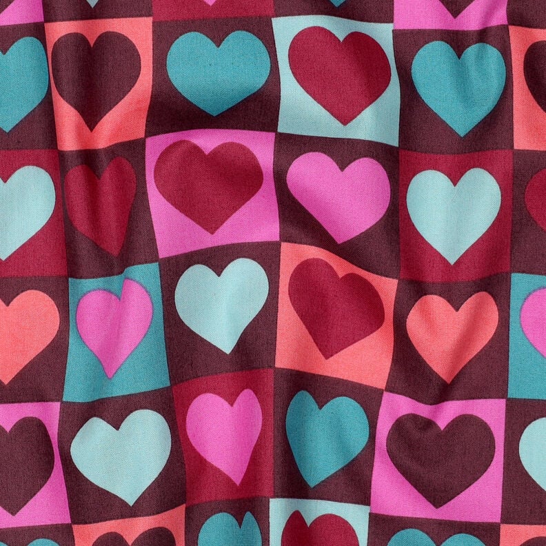 Bomullspoplin diamanthjärtan | Poppy Fabrics – burgunder, image number 2