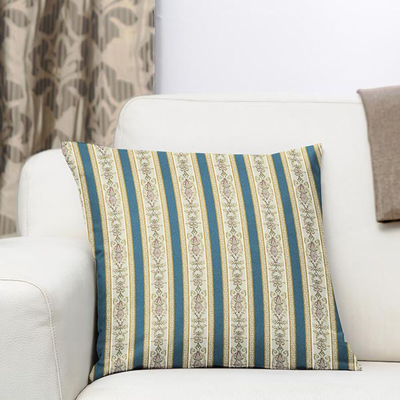 Möbeltyg Jacquard Biedermeier Ränder – kräm/blå,  image number 7