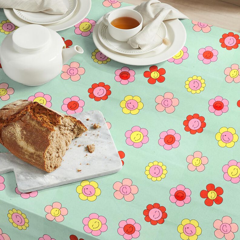 Behandlad bomull Glada blommor | Poppy Fabrics – mint/citrongul,  image number 8