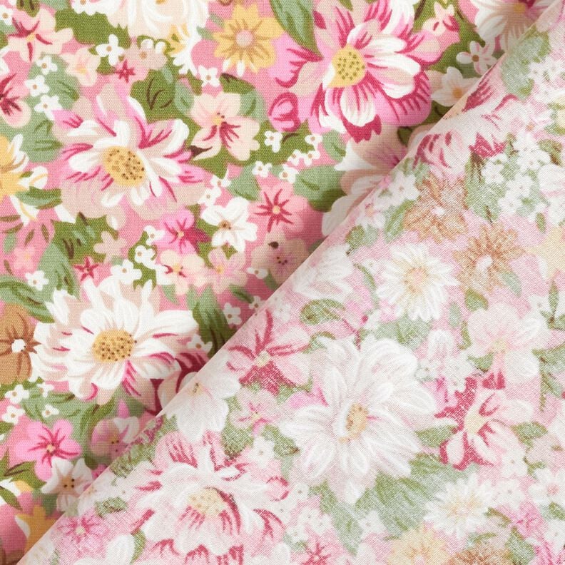 Bomullspoplin romantiska blommor – rosa/beige,  image number 4