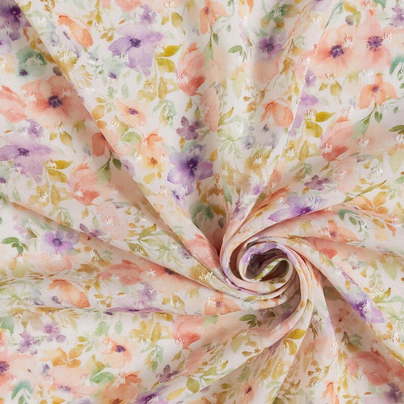 viskostyg Dobby hav av kronblad i akvarell digitaltryck – elfenbensvit/lavender,  image number 3