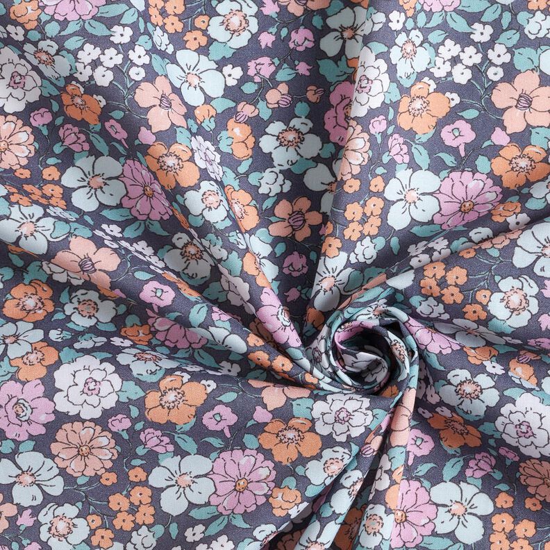 GOTS Bomullspoplin Blomsteräng | Poppy Fabrics – skiffergrått,  image number 3