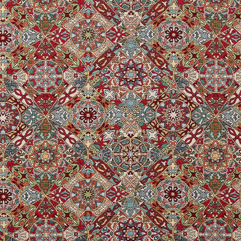 Dekorationstyg Gobeläng sammanflätade ornament – ljusbeige/kaminrött,  image number 1