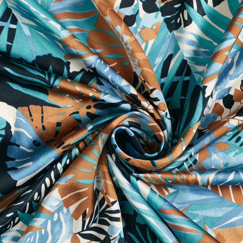 Crêpe Satin Palmer och monstera – lysande blå/svartblå,  image number 3