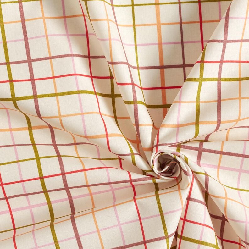 Behandlad bomull Färgglada rutor – beige/röd,  image number 4