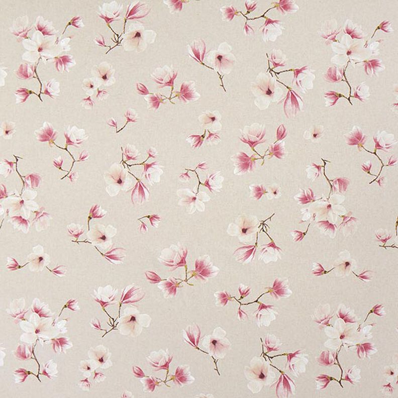 Dekorationstyg Halvpanama magnoliablommar – bleklila/natur,  image number 1