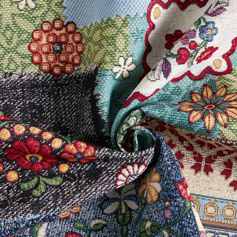 Dekorationstyg Gobeläng jeans-patchwork – ljusbeige/jeansblå,  image number 3