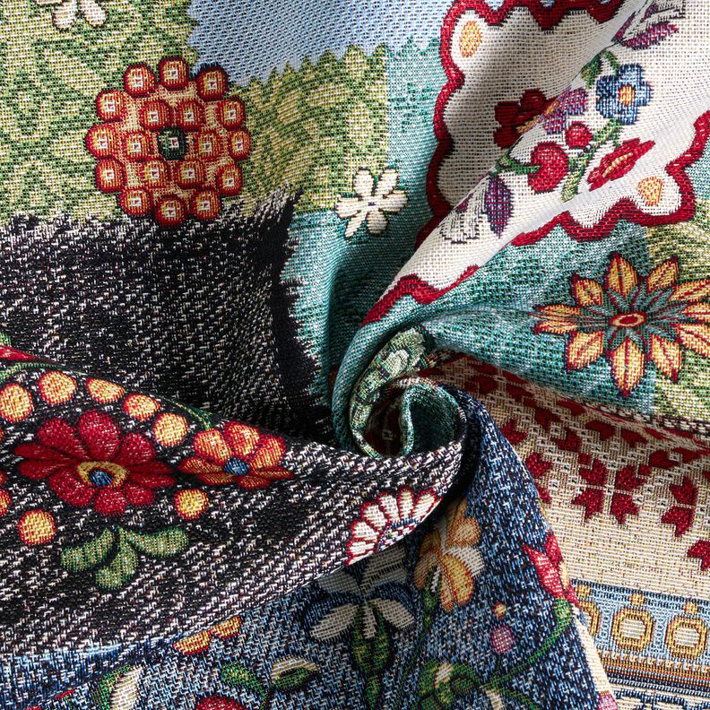 Dekorationstyg Gobeläng jeans-patchwork – ljusbeige/jeansblå,  image number 3