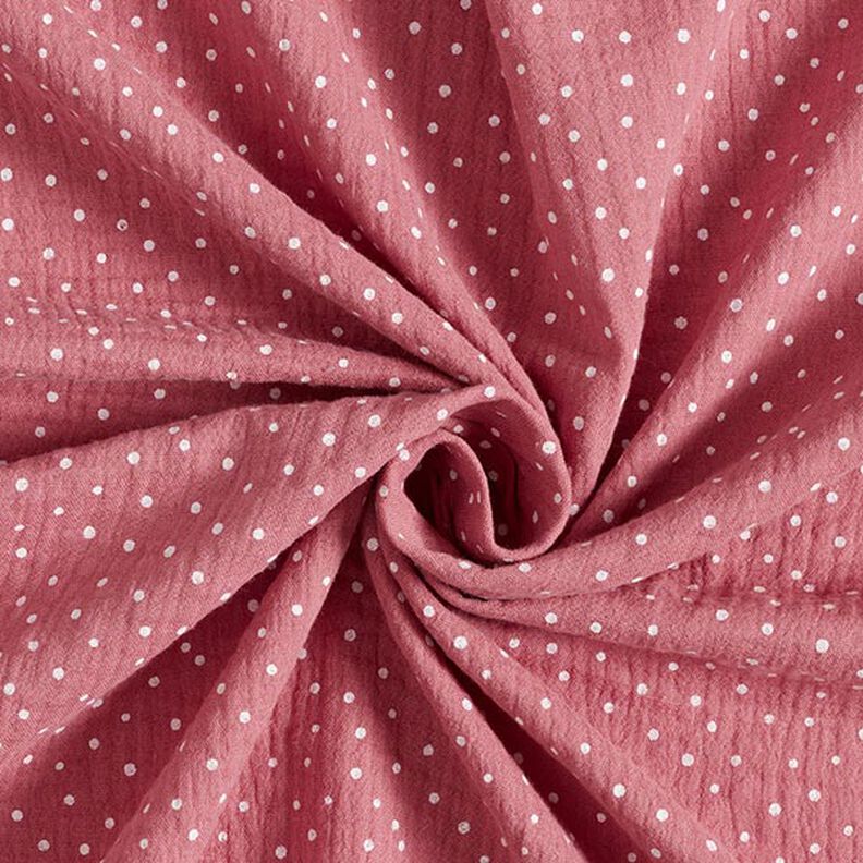 Muslin/Dubbel-krinkelväv prickar – gammalt rosa/vit, image number 3