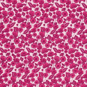 Bomullspoplin blomrankor – ljusrosa/purpur, 