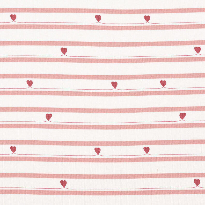 Bomullsjersey ränder och hjärtan – yllevit/gammalt rosa,  image number 1