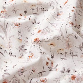 Bomullstyg Poplin subtila blomgrenar – silvergrå/ljusbeige, 