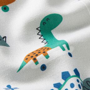 Dekorationstyg Halvpanama skridskoåkande dinosaurier – silvergrå/pepparmynta, 