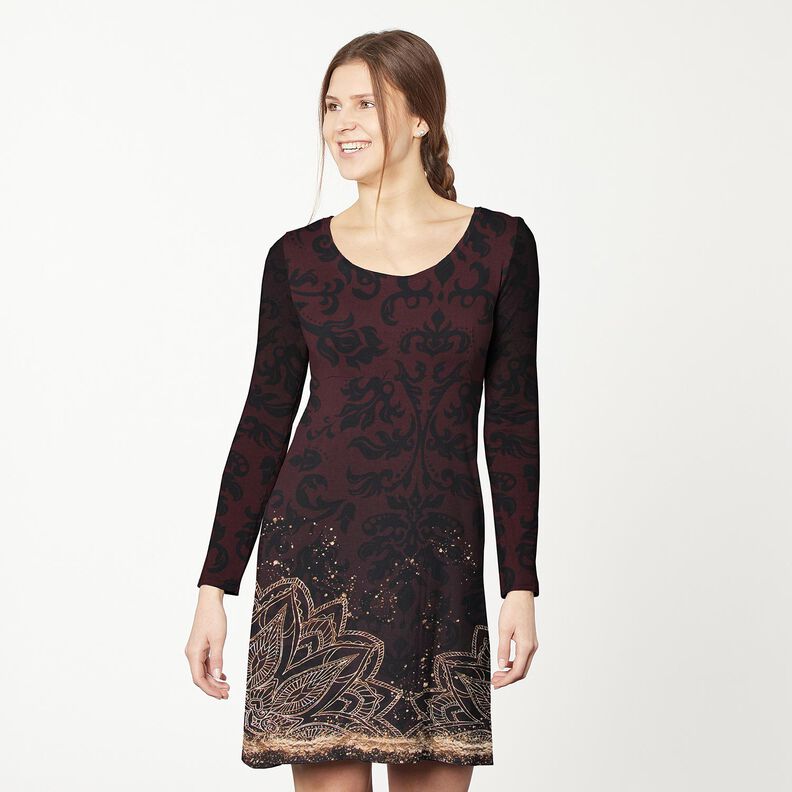 BomullsjerseyBrodyrtyg mandala med guldprickar | Glitzerpüppi – svartbrun/guld, image number 6