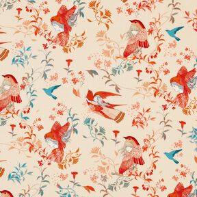 LENZING™ ECOVERO™ viskostyg Fåglar och älvor | Katia Fabrics – kräm/eldröd, 