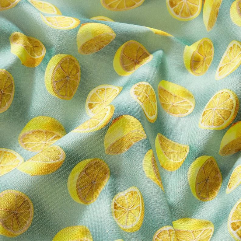 Bomullstyg Poplin färska citroner – eukalyptus/citrongul, image number 2