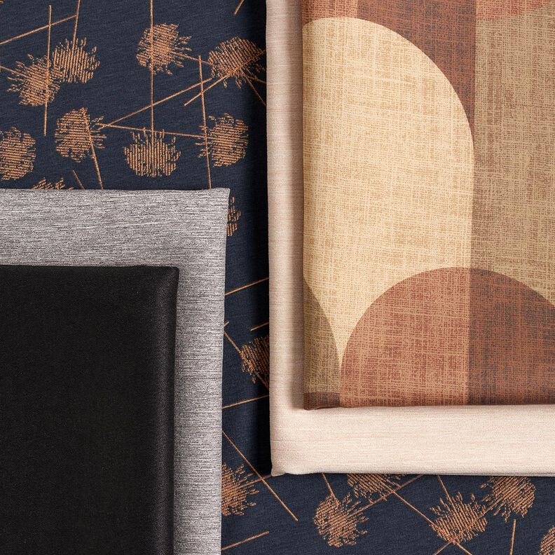 Bomullsjersey abstrakta växter – svartblå/ljusbrun,  image number 5