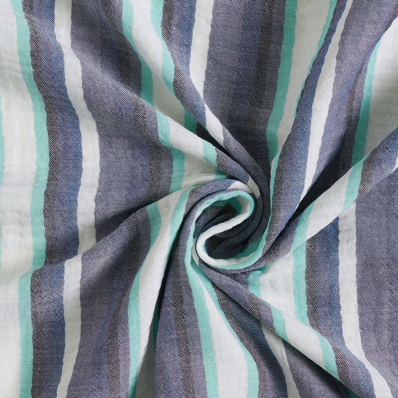 Muslin/Dubbel-krinkelväv garnfärgade ränder – indigo/isblå,  image number 4