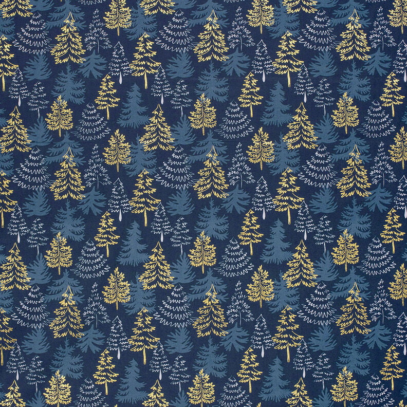 Bomullstyg Poplin Fina granar – nattblå/guld, image number 6