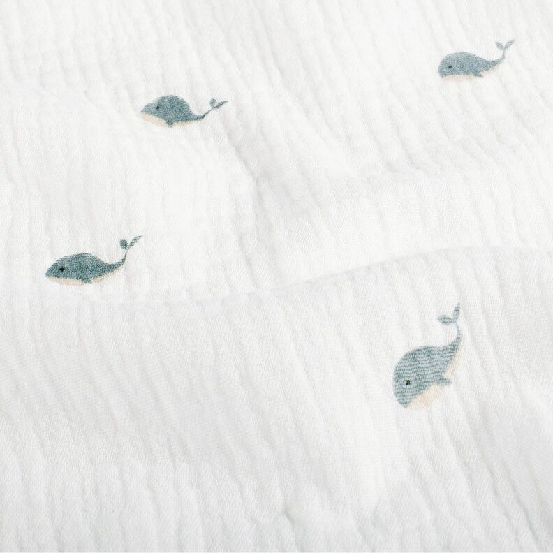 Muslin/Dubbel-krinkelväv Små valar – elfenbensvit/blågrått,  image number 2
