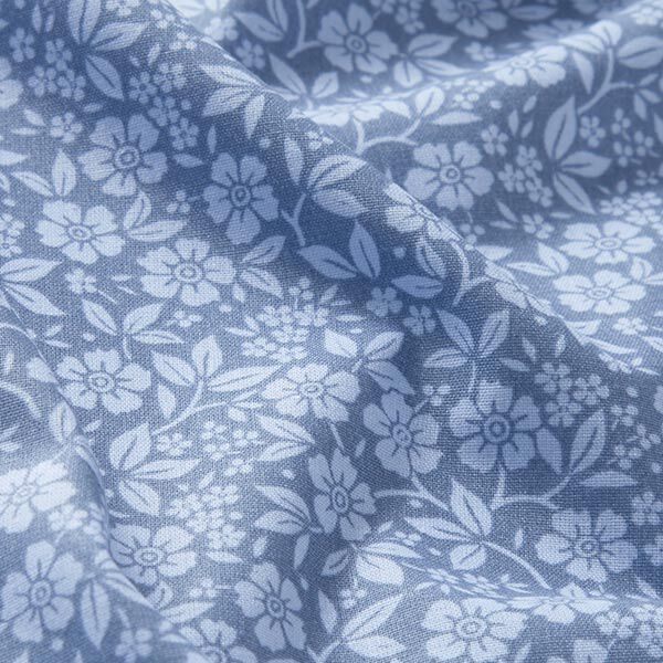 Bomullspoplin tvåfärgade blommor – jeansblå/ljusblått,  image number 2