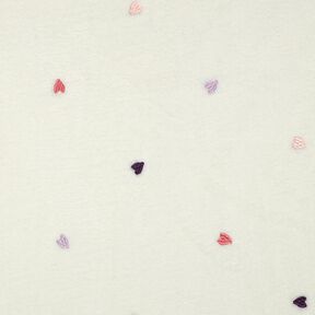 Teddyplysch broderade hjärtan | Poppy Fabrics – elfenbensvit/rose, 
