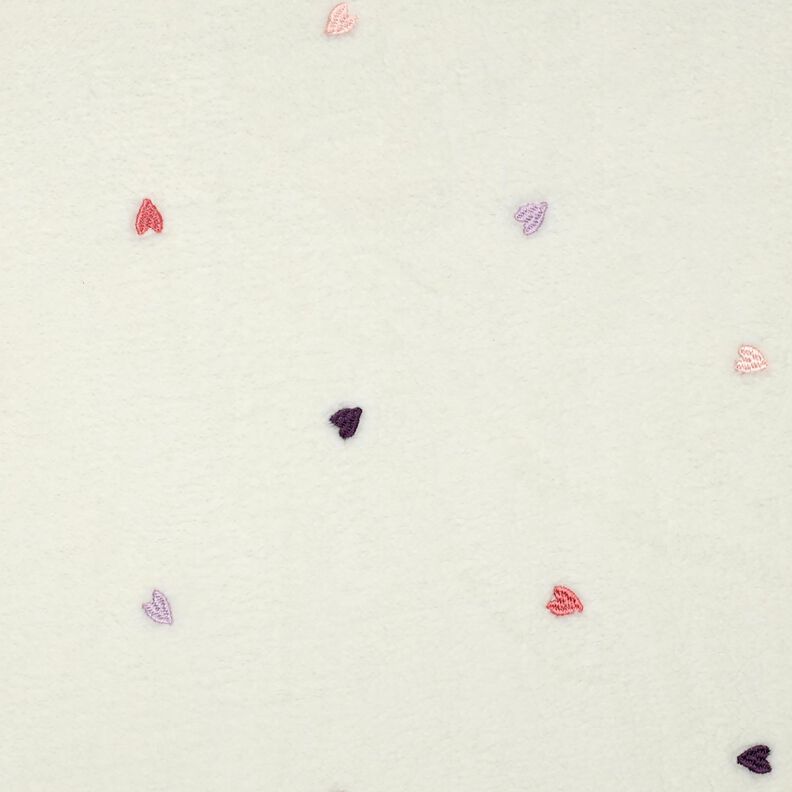 Teddyplysch broderade hjärtan | Poppy Fabrics – elfenbensvit/rose, image number 1