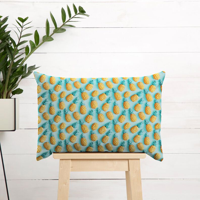 Bomullstyg Poplin ananas – aquablått/gul,  image number 6