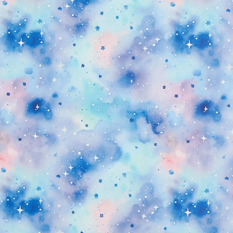 Regnjackstyg Akvarellstjärnhimmel Digitaltryck – isblå/blålila,  image number 1