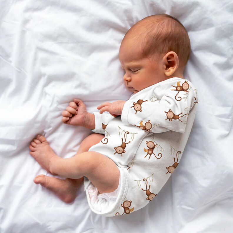 GOTS Bomullsjersey apor i djungeln Digitaltryck | Poppy Fabrics – vit/mörkbrun,  image number 4