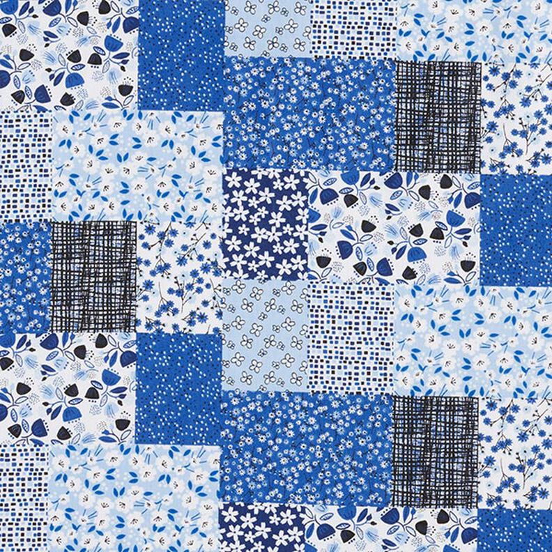Bomullstyg Kretong Patchwork-utseende – vit/blå,  image number 1