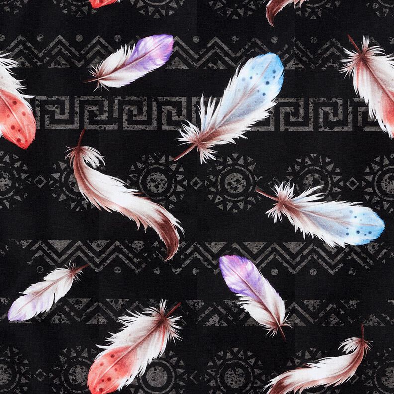 French Terry boho-fjädrar | Glitzerpüppi  – svart/hummer,  image number 1