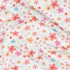 GOTS Bomullsjersey Färgglada blommor Digitaltryck | Poppy Fabrics – vit/apricot, 