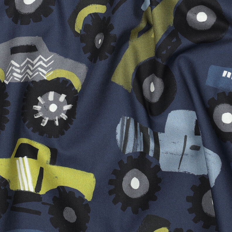 Bomullspoplin monstertruckar | Poppy Fabrics – marinblå,  image number 2