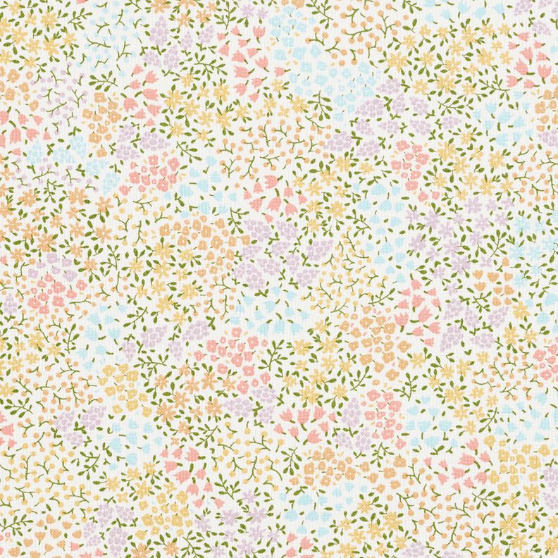 Dekorationstyg Halvpanama färgglada miniblommor – elfenbensvit/rosa,  image number 1