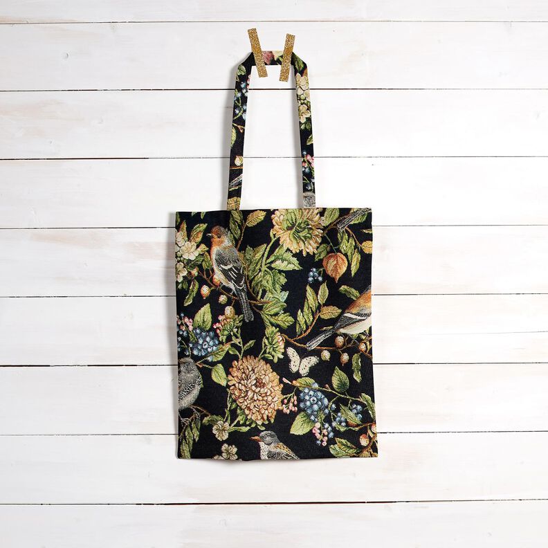 Dekorationstyg Gobeläng blommor och fåglar – svart/grön,  image number 6