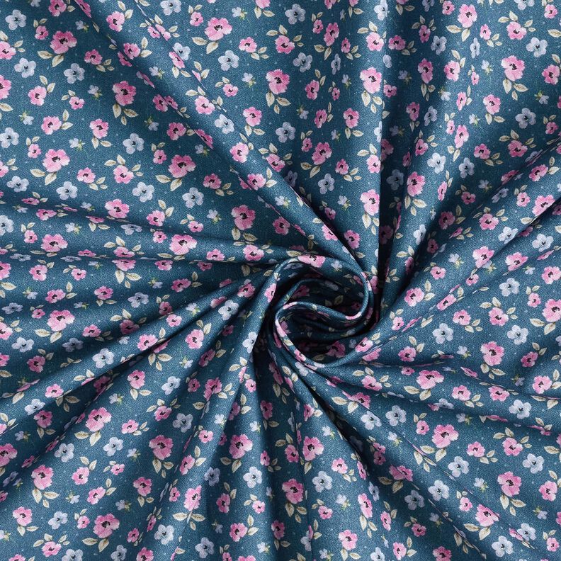 Bomullstyg Poplin Fina blommor – blå/pastellviolett,  image number 3