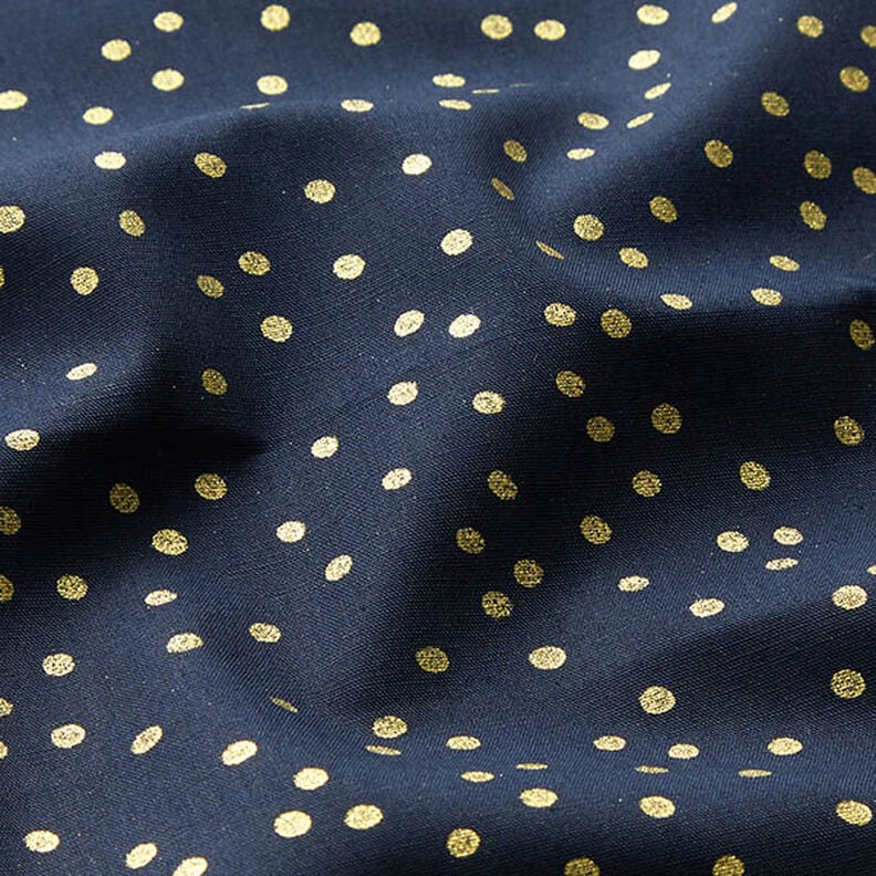Bomullstyg Poplin fina prickar – nattblå/guld, image number 2