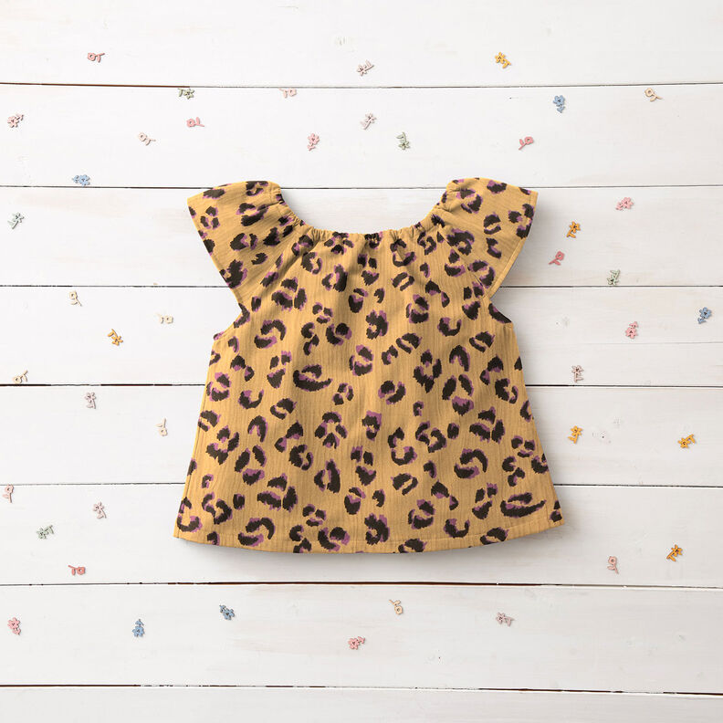 Muslin/Dubbel-krinkelväv Leopardmönster – gammalguld/rödlila,  image number 6